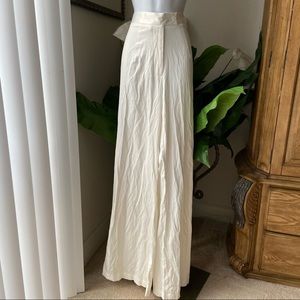 Yaly Couture sCream Satin Silk Like Wide Leg Dress Trouser Pants